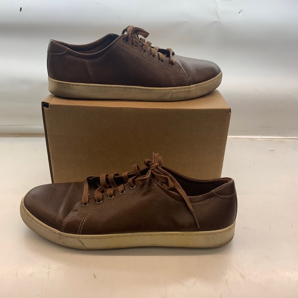 American Eagle Mens Brown Faux Leather Memory Foam Low Top Sneakers Size 12